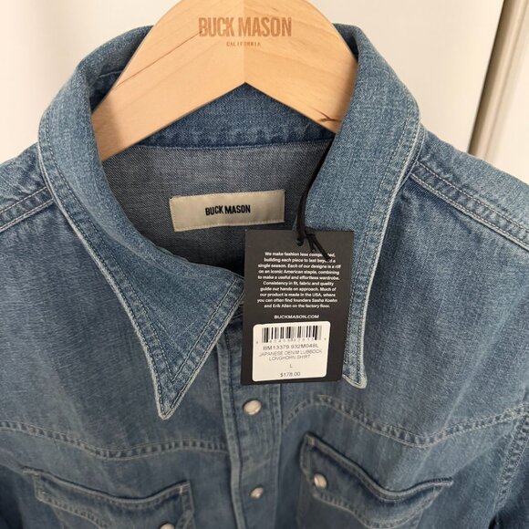 Buck Mason Men's NWT Lubbock Longhorn Japanese Denim Chambray Shirt Size L - Picture 6 of 8